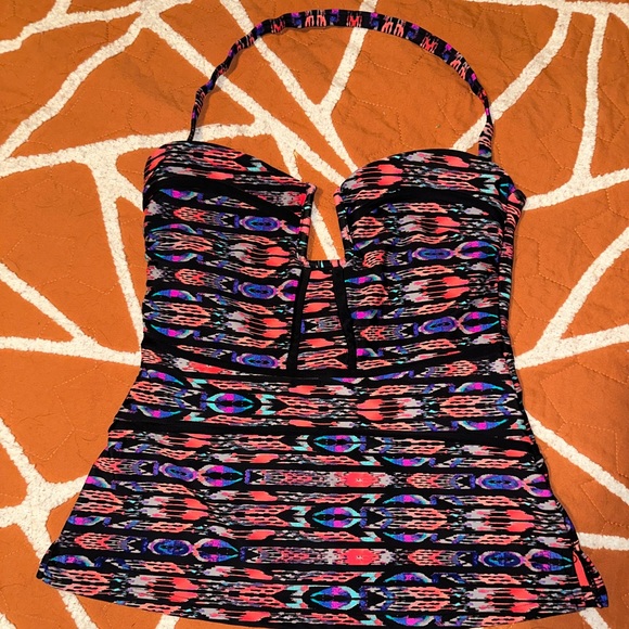 Strapless Graphic Multicolored Print Tankini Swim Top by Island Escape Size 6 - Picture 2 of 5